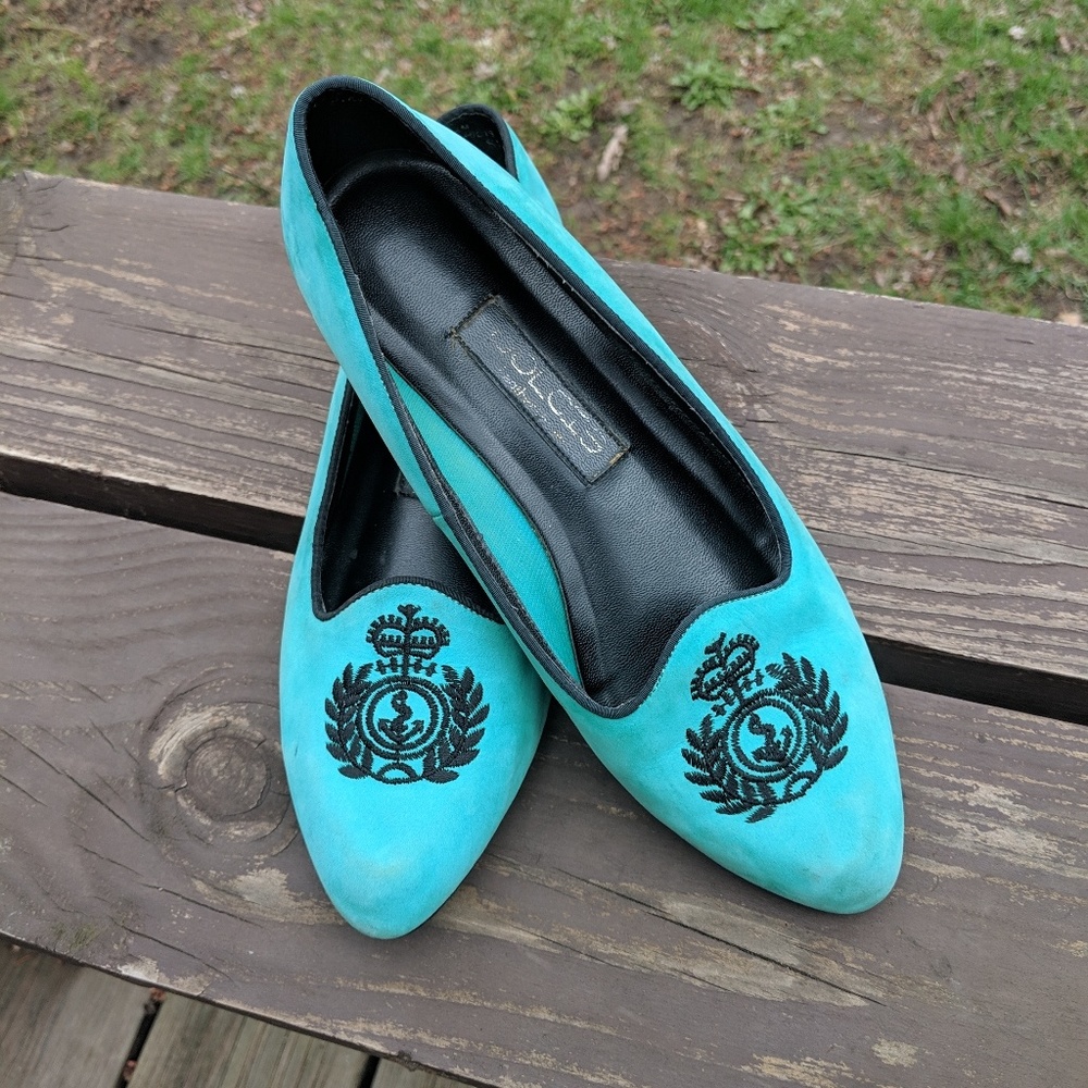 Retro Teal Pointed Toe Flats